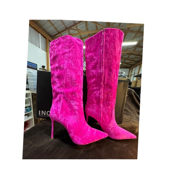 INC International Concepts Shoes - INC Vibrant Pink Velvet Knee-High Women's Boots Size 10